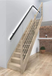 DOLLE HELSINKI - schody rovné s podstupnicemi, dub nelakovaný, zábradlí pruty